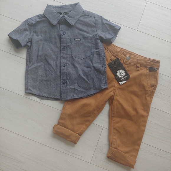 VOLCOM NEW Baby Woven Button Up Shirt & Chino Pants - Picture 1 of 10